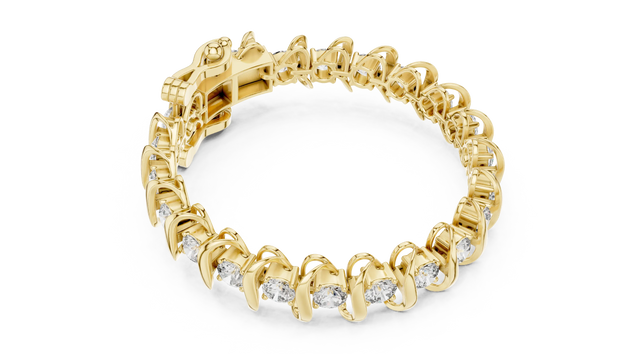 Flat Lay: Round Diamond Bracelet with Prong Setting in 14k Yellow Gold - Lab Grown - Driona Jewels