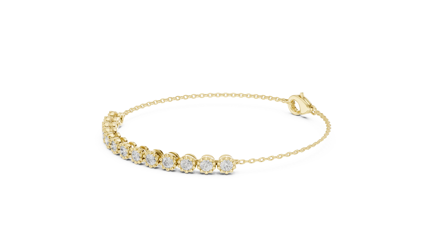 Flat Lay: Round Diamond Bracelet with Prong Setting in 14k Yellow Gold - Lab Grown - Driona Jewels