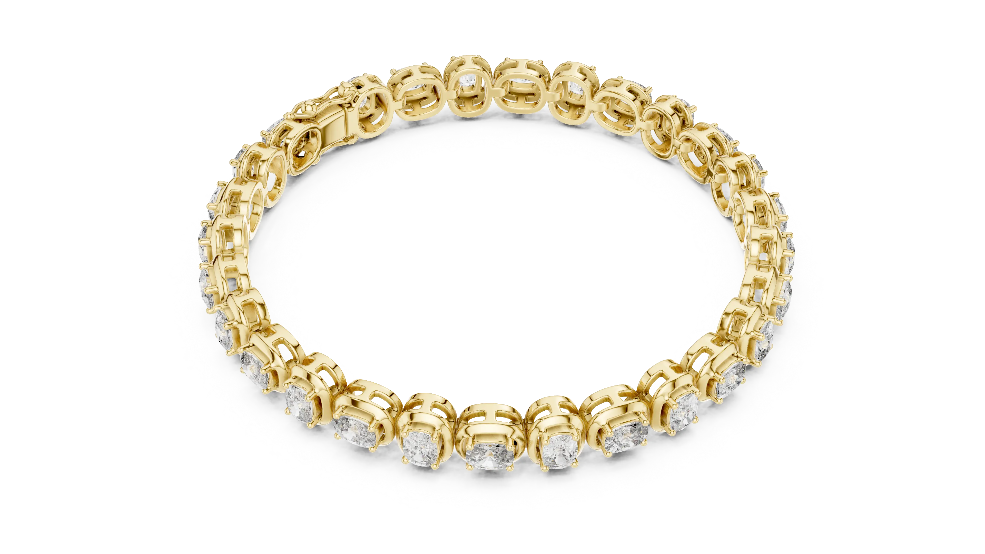 Flat Lay: Round Diamond Bracelet with Prong Setting in 14k Yellow Gold - Lab Grown - Driona Jewels