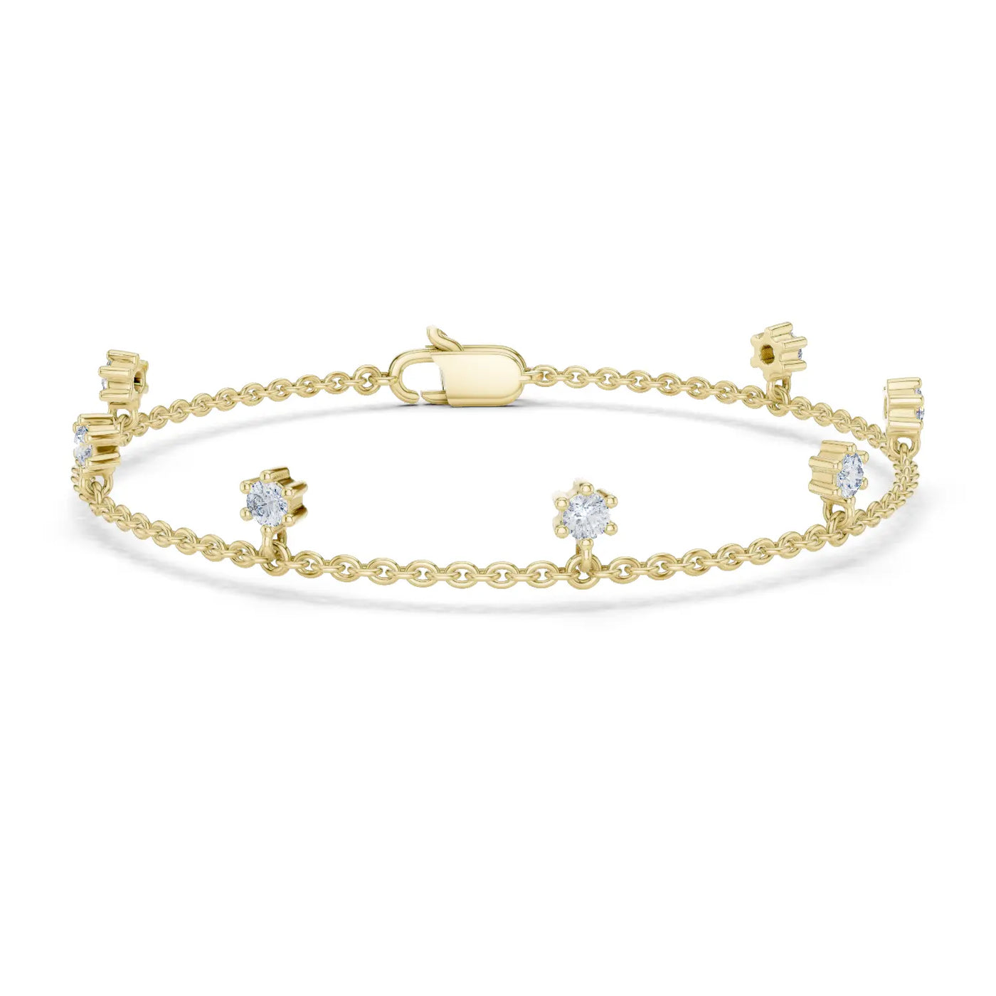 Front View: Round Diamond Bracelet with Prong Setting in 14k Yellow Gold - Lab Grown - Driona Jewels