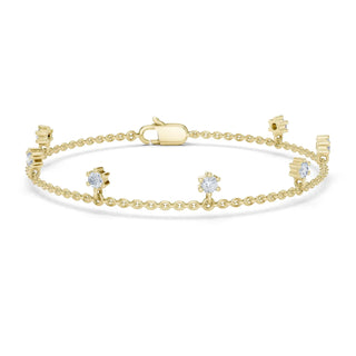 Front View: Round Diamond Bracelet with Prong Setting in 14k Yellow Gold - Lab Grown - Driona Jewels