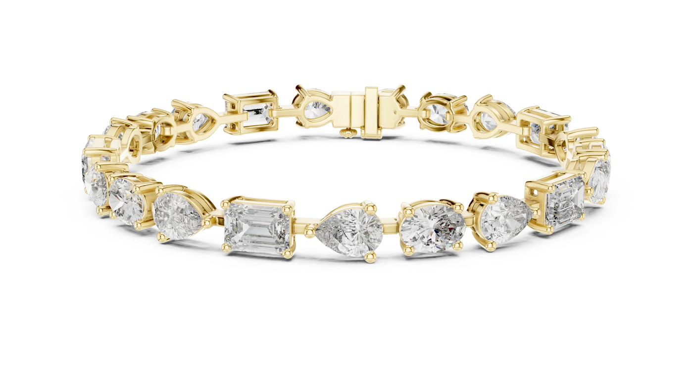 Front View: Round Diamond Bracelet with Prong Setting in 14k Yellow Gold - Lab Grown - Driona Jewels