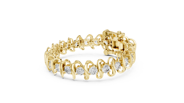 Three-quarter View: Round Diamond Bracelet with Prong Setting in 14k Yellow Gold - Lab Grown - Driona Jewels