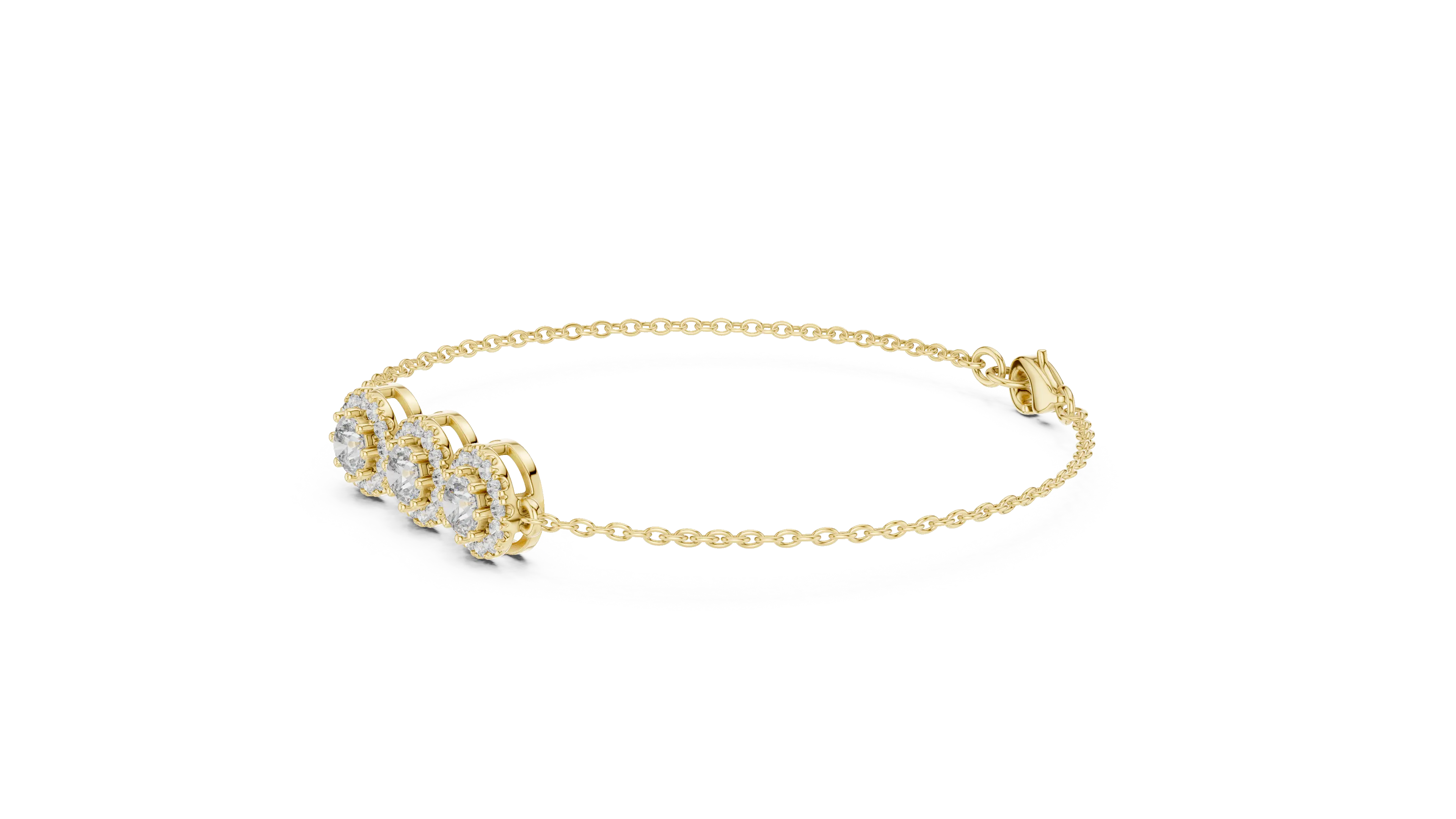 Three-quarter View: Round Diamond Bracelet with Prong Setting in 14k Yellow Gold - Lab Grown - Driona Jewels