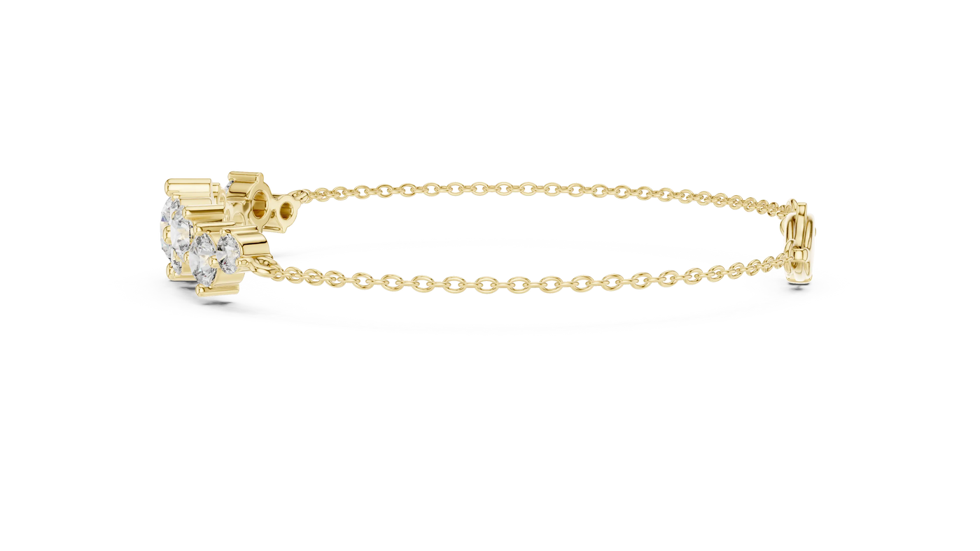 Three-Quarter View: Round Diamond Bracelet with Prong Setting in 14k Yellow Gold - Lab Grown - Driona Jewels