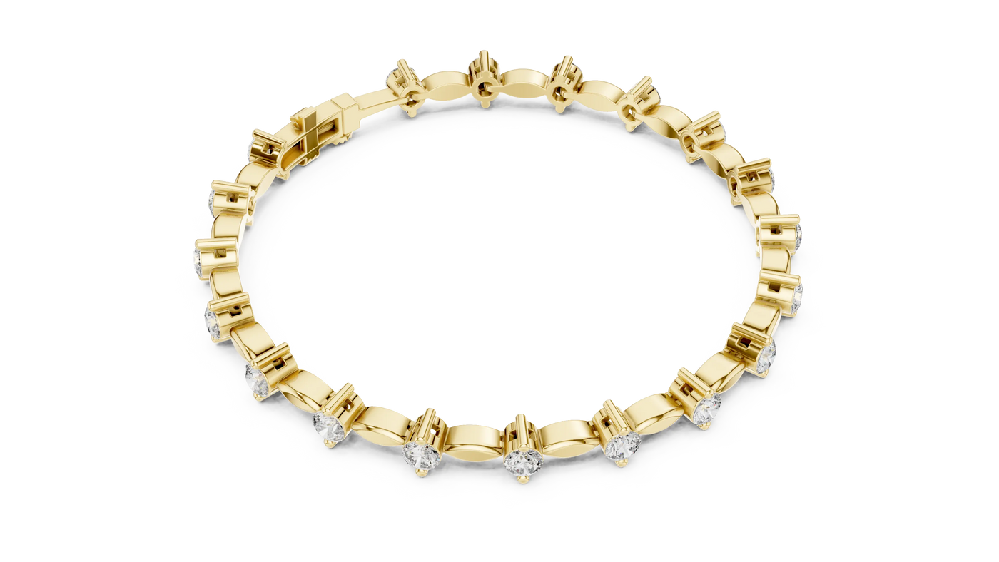 Top View: Round Diamond Bracelet with Prong Setting in 14k Yellow Gold - Lab Grown - Driona Jewels