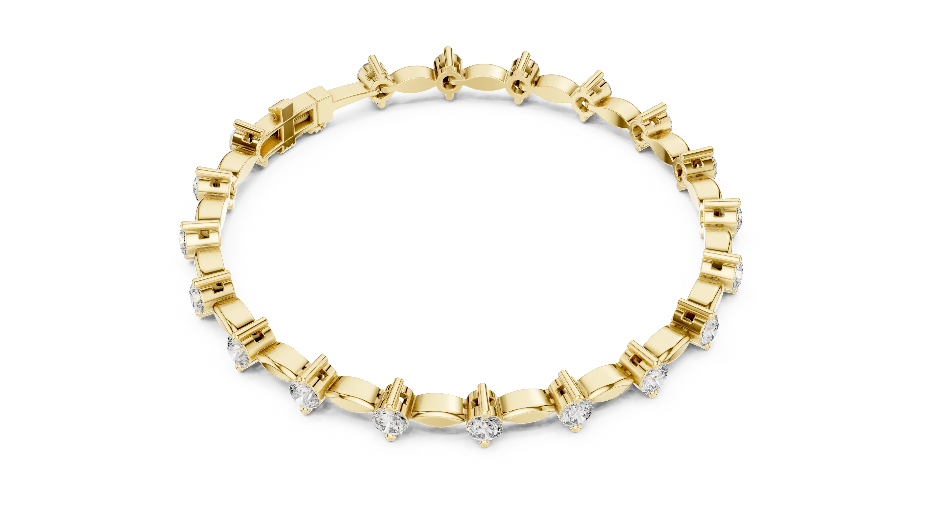 Top View: Round Diamond Bracelet with Prong Setting in 14k Yellow Gold - Lab Grown - Driona Jewels