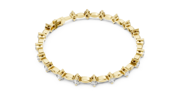 Top View: Round Diamond Bracelet with Prong Setting in 14k Yellow Gold - Lab Grown - Driona Jewels