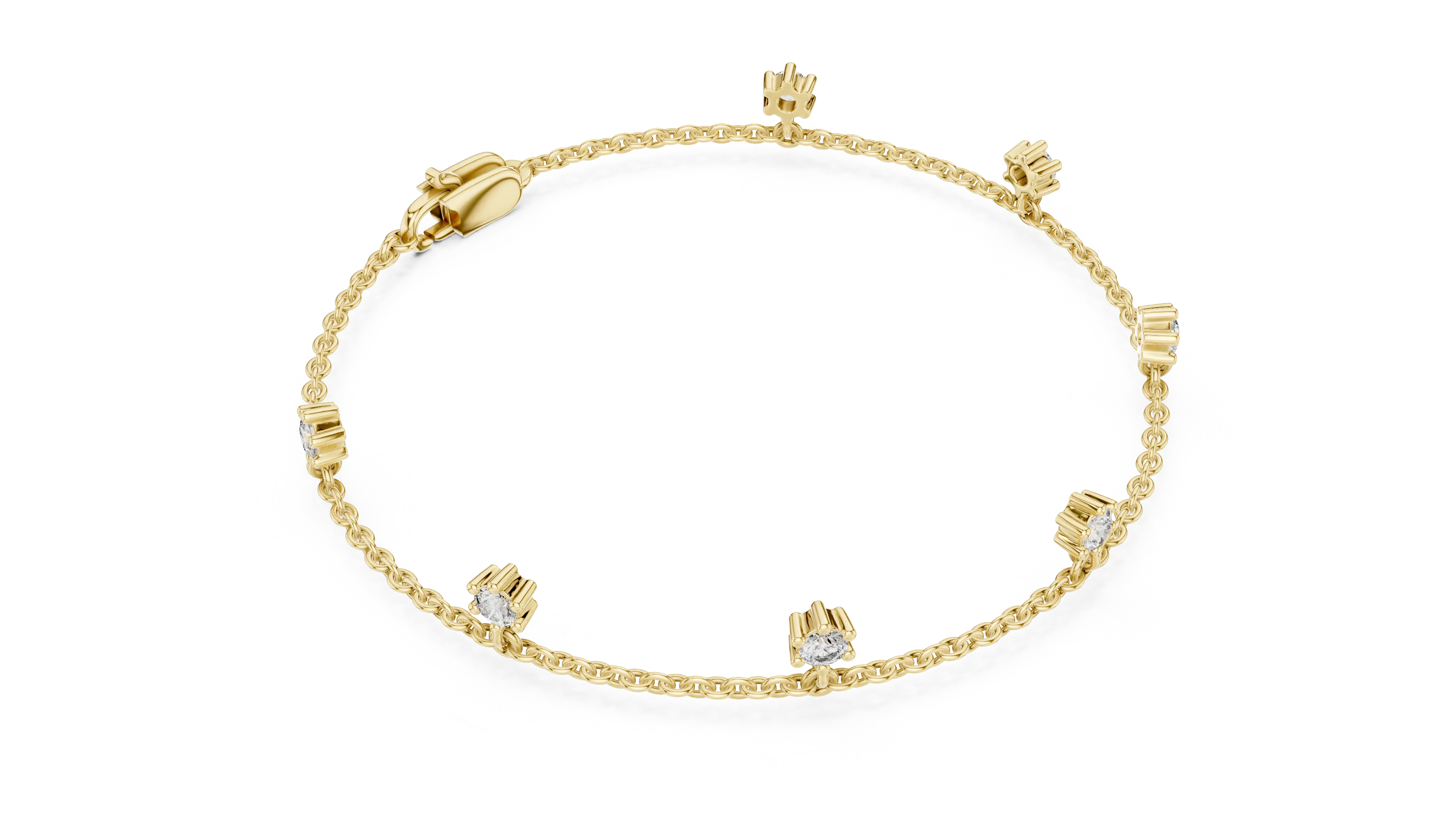 Top View: Round Diamond Bracelet with Prong Setting in 14k Yellow Gold - Lab Grown - Driona Jewels