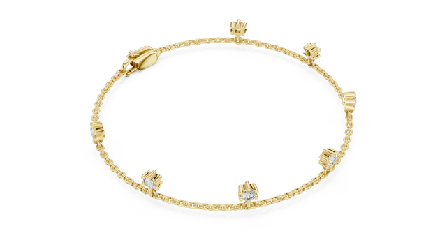 Top View: Round Diamond Bracelet with Prong Setting in 14k Yellow Gold - Lab Grown - Driona Jewels