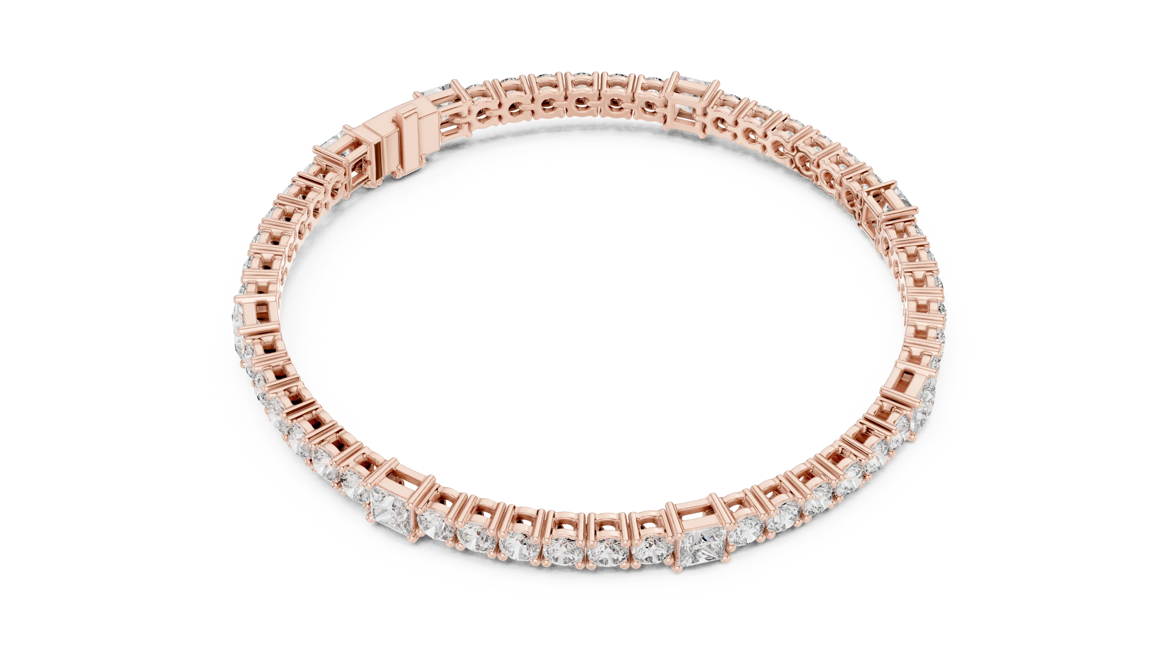 Front View: Round Diamond Bracelet with Tennis Setting in 14k Rose Gold - Lab Grown - Driona Jewels