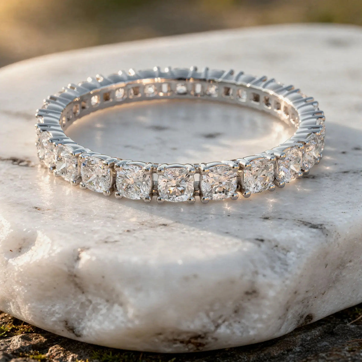 Close-up: Round Diamond Bracelet with Tennis Setting in 14k White Gold - Lab Grown - Driona Jewels