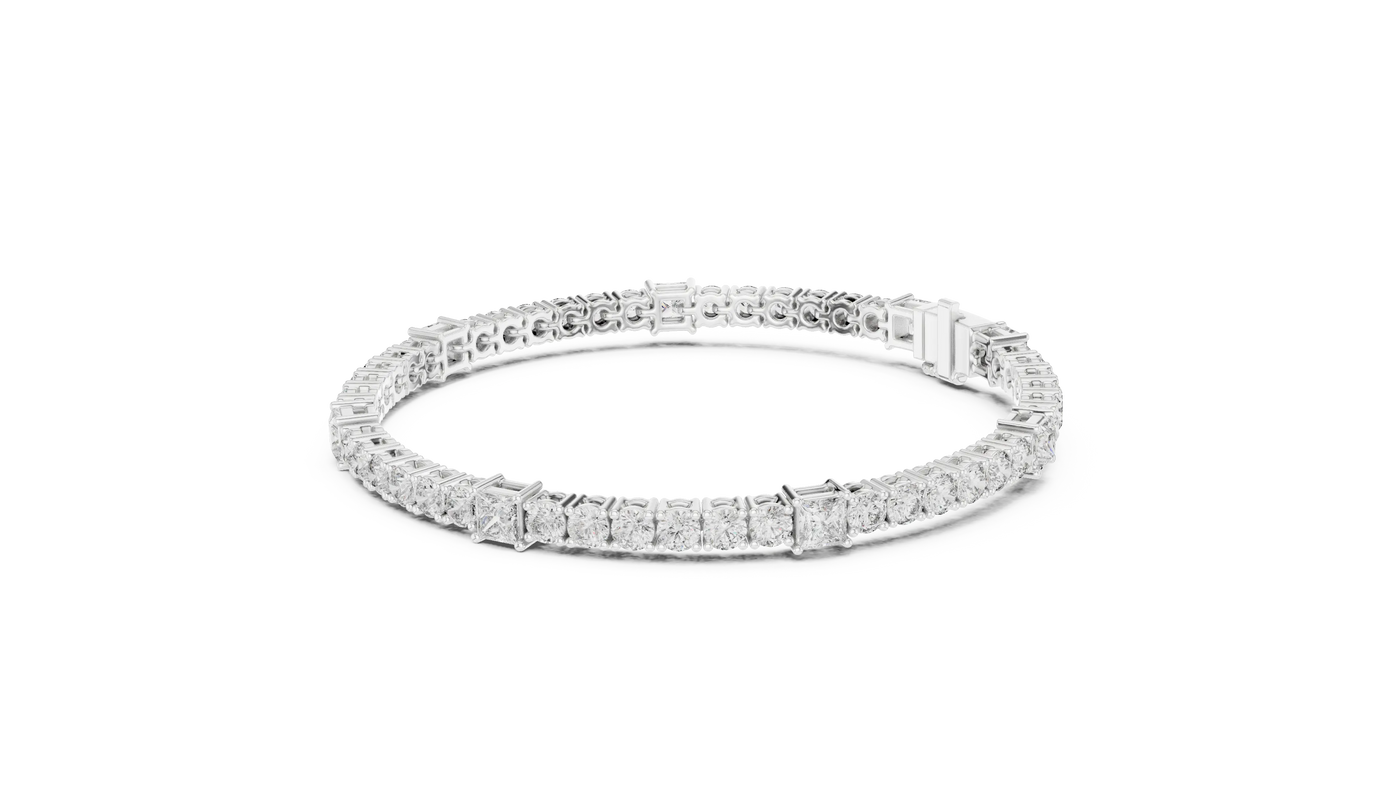 Top View: Round Diamond Bracelet with Tennis Setting in 14k White Gold - Lab Grown - Driona Jewels