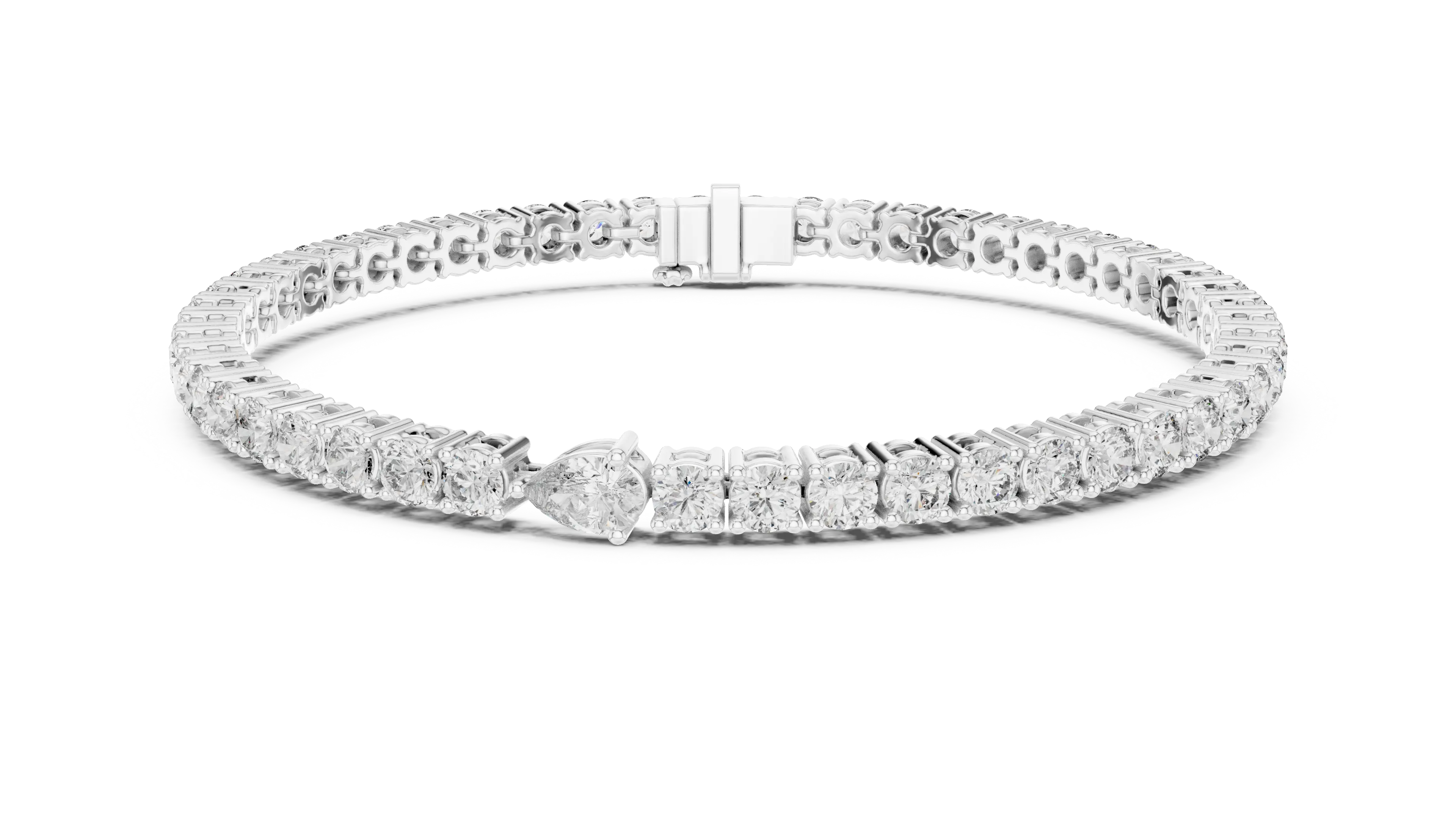 Top View: Round Diamond Bracelet with Tennis Setting in 14k White Gold - Lab Grown - Driona Jewels