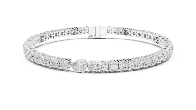 Top View: Round Diamond Bracelet with Tennis Setting in 14k White Gold - Lab Grown - Driona Jewels