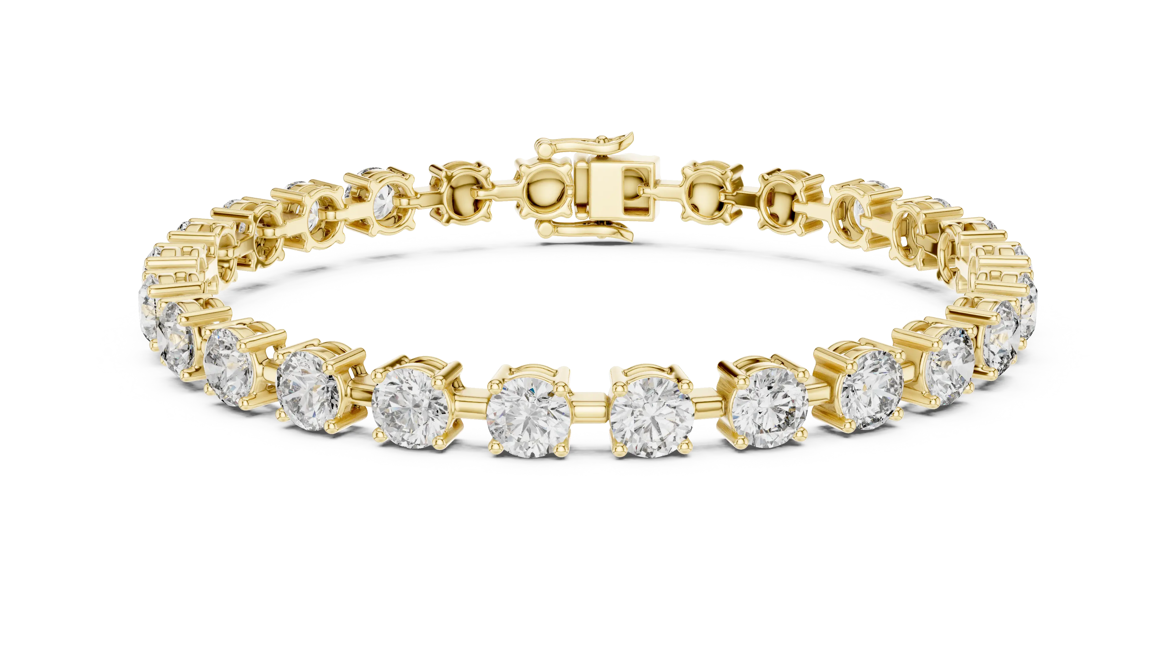 Front View: Round Diamond Bracelet with Tennis Setting in 14k Yellow Gold - Lab Grown - Driona Jewels