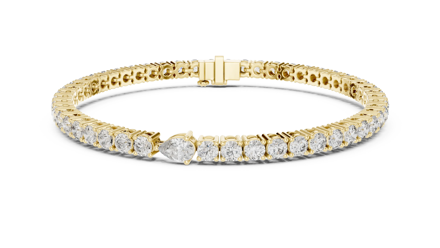 Front View: Round Diamond Bracelet with Tennis Setting in 14k Yellow Gold - Lab Grown - Driona Jewels
