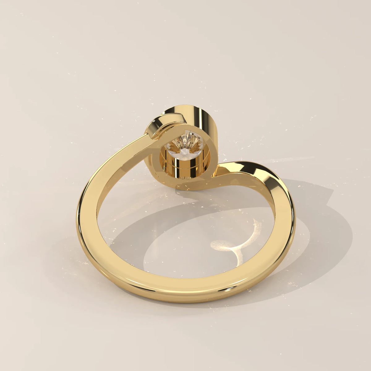 Oval Lab Grown Diamond Bypass Solitaire with Wraparound Rim in yellow gold, shown from the side.