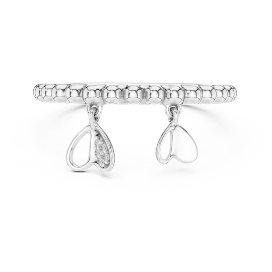 Front-view: Round Diamond Charm Ring with Pave Setting in 14K White Gold – Lab Grown – Driona Jewels
