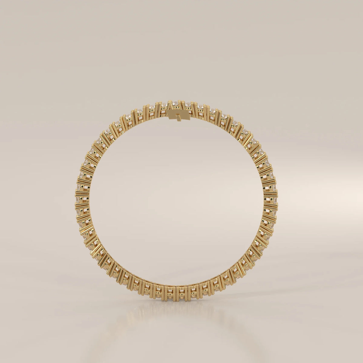 Classic Round Lab Grown Diamond Tennis Bracelet, Four Prong in yellow gold, shown on a plain background.