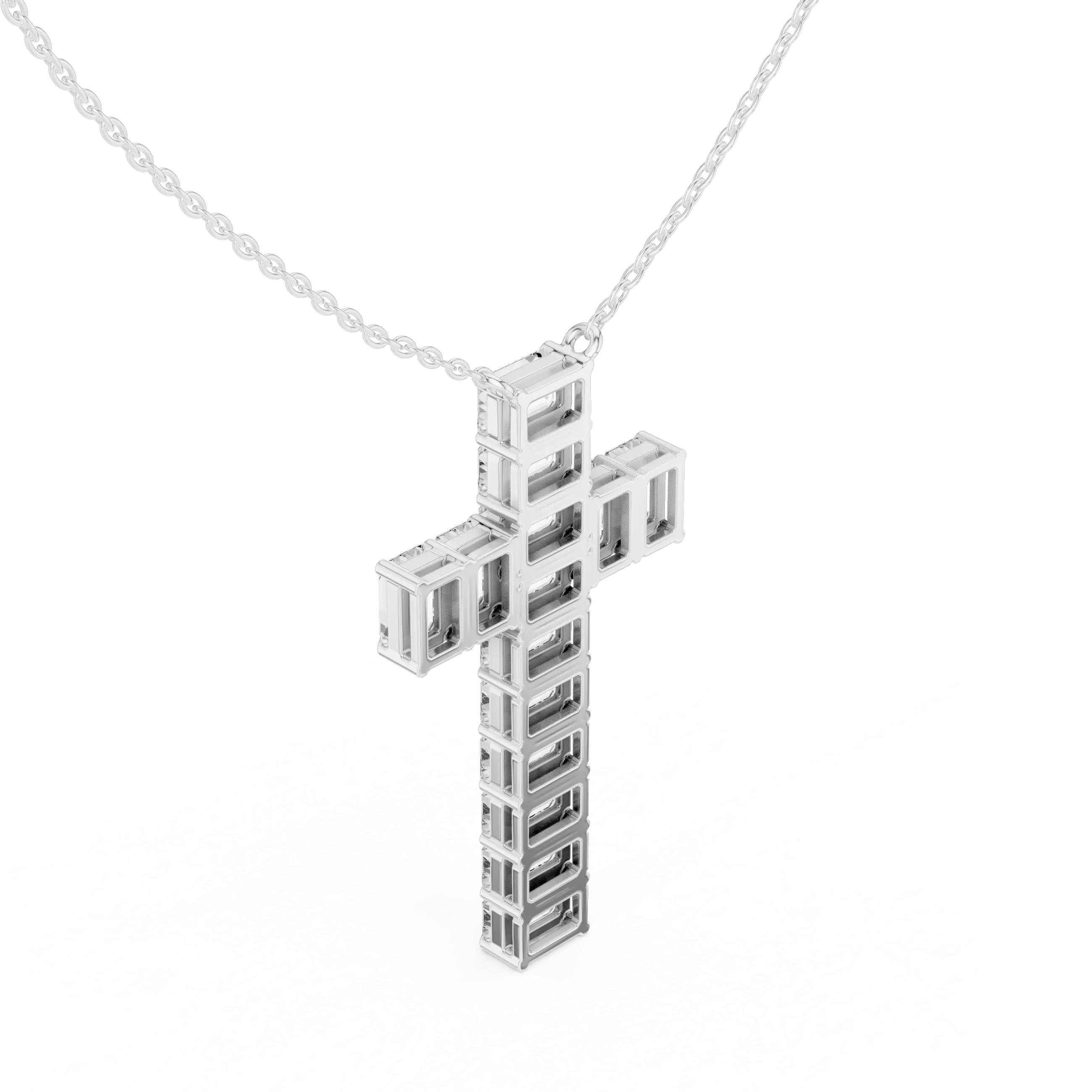 Front-view: Block Diamond Cross with Prong Setting in 925 Silver - Lab Grown - Driona Jewels