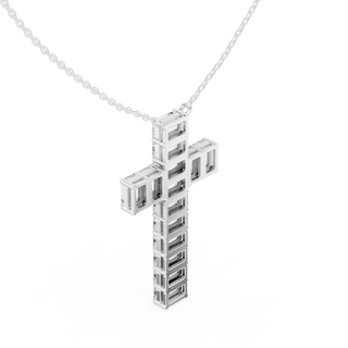 Front-view: Block Diamond Cross with Prong Setting in 925 Silver - Lab Grown - Driona Jewels