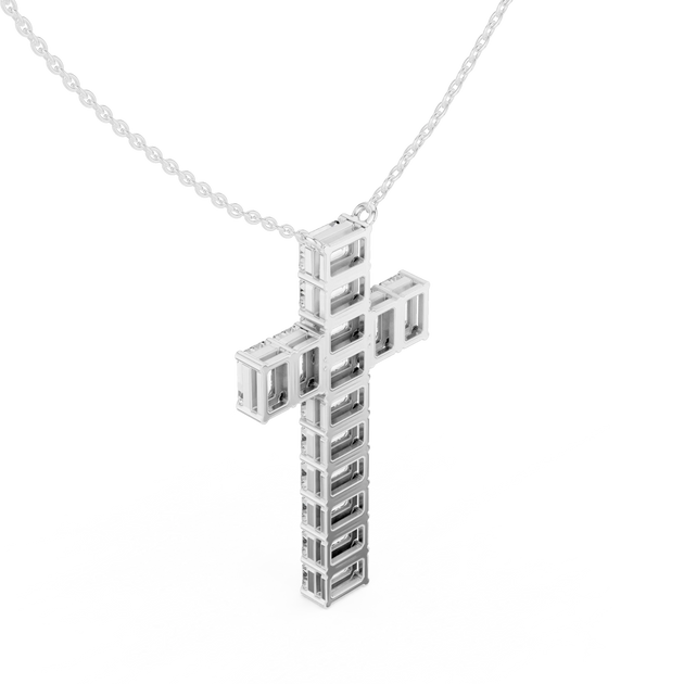 Front-view: Block Diamond Cross with Prong Setting in 925 Silver - Lab Grown - Driona Jewels