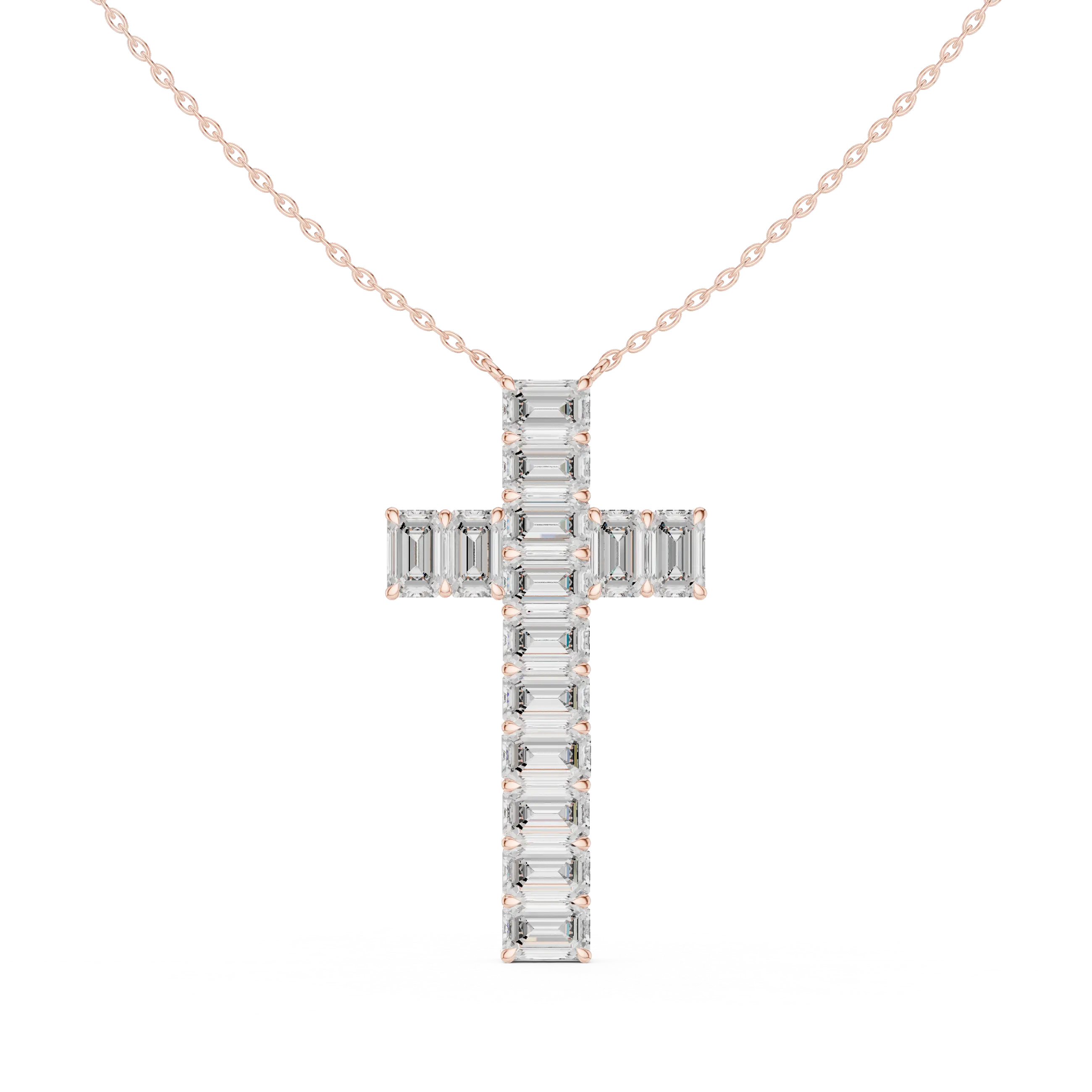 Front: Emerald Cut Diamond Cross with Pave Setting in 14k Gold - Lab Grown - Driona Jewels