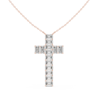 Front: Emerald Cut Diamond Cross with Pave Setting in 14k Gold - Lab Grown - Driona Jewels