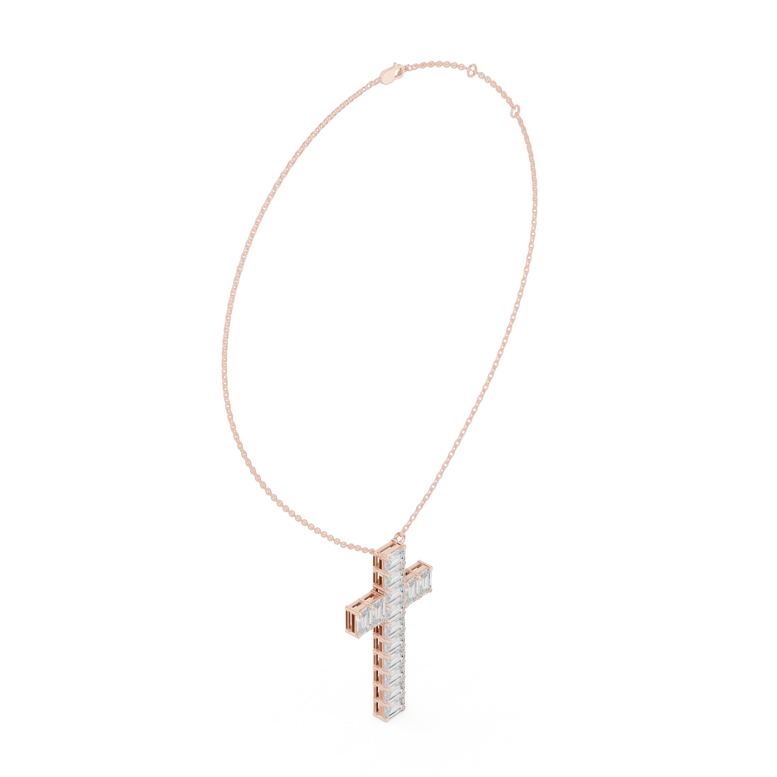 Front-View: Princess Cut Diamond Cross with Prong Setting in 14k Gold - Lab Grown - Driona Jewels