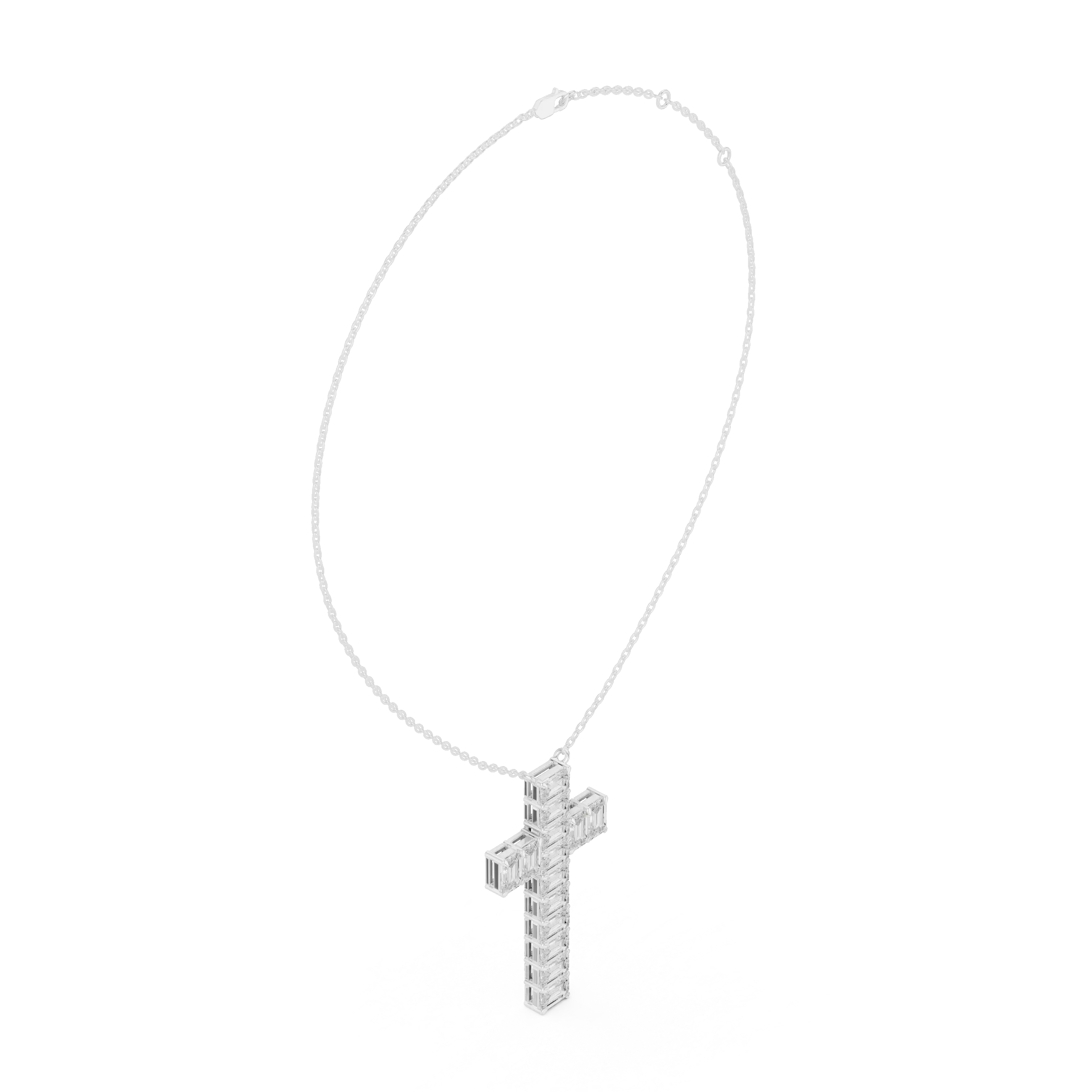 Front-View: Princess Cut Diamond Cross with Prong Setting in 14k White Gold - Lab Grown - Driona Jewels