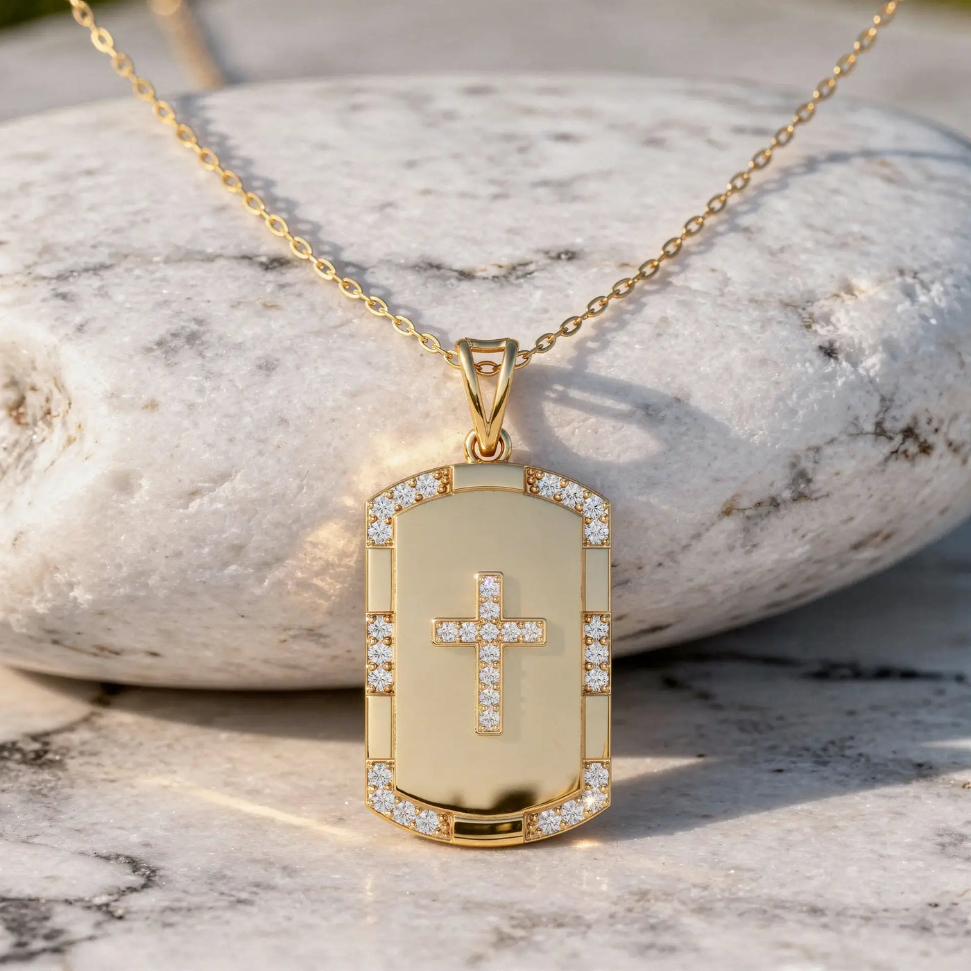 Front: Round Diamond Cross with Pave Setting in 14k Yellow Gold - Lab Grown - Driona Jewels