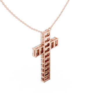 Three-quarter-view: Square Diamond Cross with Prong Setting in 14k Rose Gold - Lab Grown - Driona Jewels