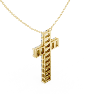 Three-quarter-view: Square Diamond Cross with Prong Setting in 14k Yellow Gold - Lab Grown - Driona Jewels