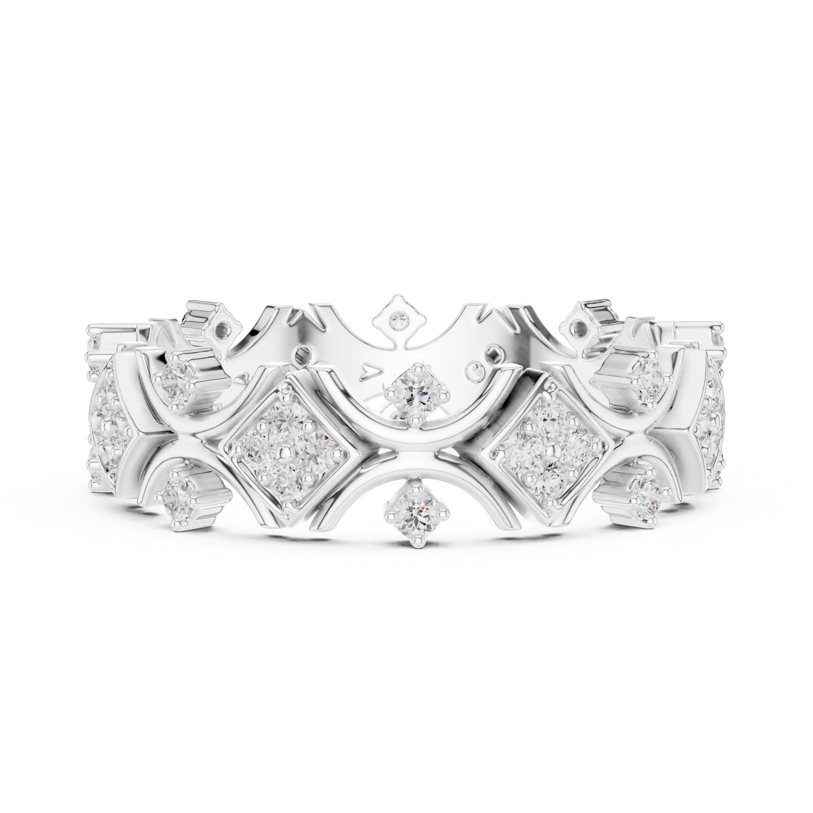 Front-View: Princess Cut Diamond Crown with Pave Setting in 14k White Gold - Lab Grown - Driona Jewels