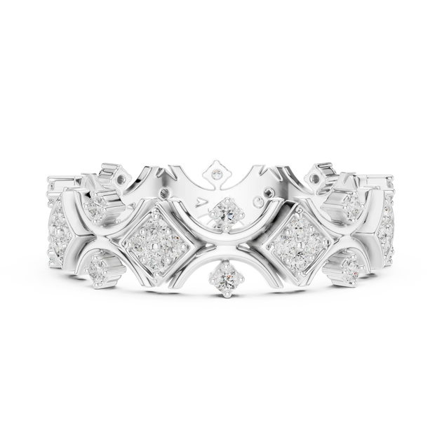 Front-View: Princess Cut Diamond Crown with Pave Setting in 14k White Gold - Lab Grown - Driona Jewels
