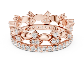 Flat-Lay: Round Diamond Crown with Pave Setting in 14k Rose Gold - Lab Grown - Driona Jewels