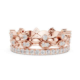 Front-View: Round Diamond Crown with Pave Setting in 14k Rose Gold - Lab Grown - Driona Jewels