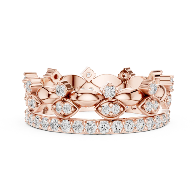 Front-View: Round Diamond Crown with Pave Setting in 14k Rose Gold - Lab Grown - Driona Jewels
