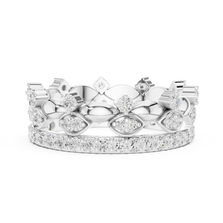 Front-View: Round Diamond Crown with Pave Setting in 14k White Gold - Lab Grown - Driona Jewels