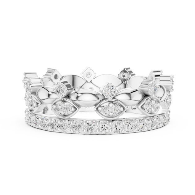 Front-View: Round Diamond Crown with Pave Setting in 14k White Gold - Lab Grown - Driona Jewels