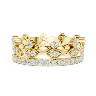 Front-View: Round Diamond Crown with Pave Setting in 14k Yellow Gold - Lab Grown - Driona Jewels