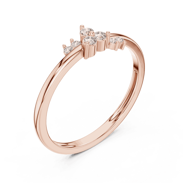 10K Rose Gold Diamond Ring featuring Crown Tiara style with Polished finish for women - Perfect Gift for Her - Angled View