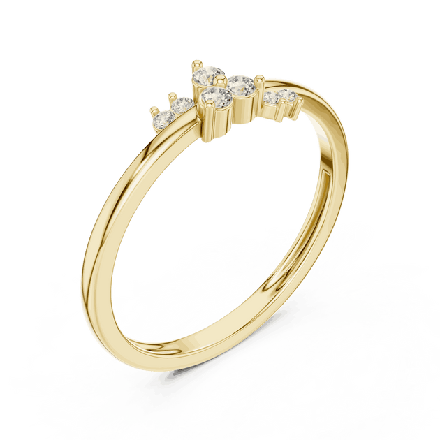 18K Yellow Gold Diamond Ring featuring Crown Tiara style with Polished finish for women - Perfect Gift for Her - Angled View