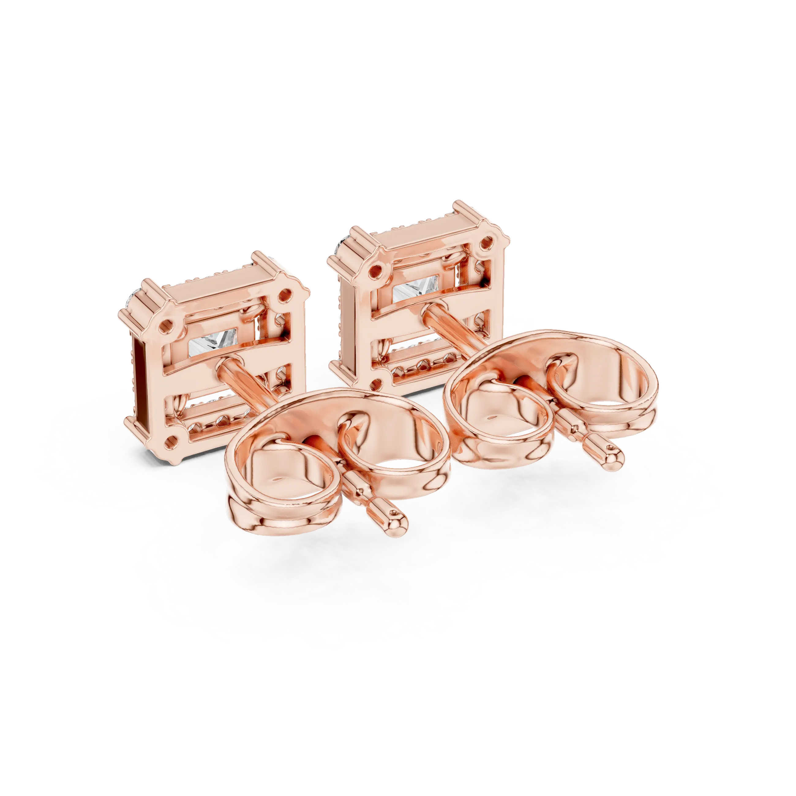 Pair-shot: Round Diamond Cufflinks with Bezel Setting in 14k Rose Gold - Lab Grown - Driona Jewels