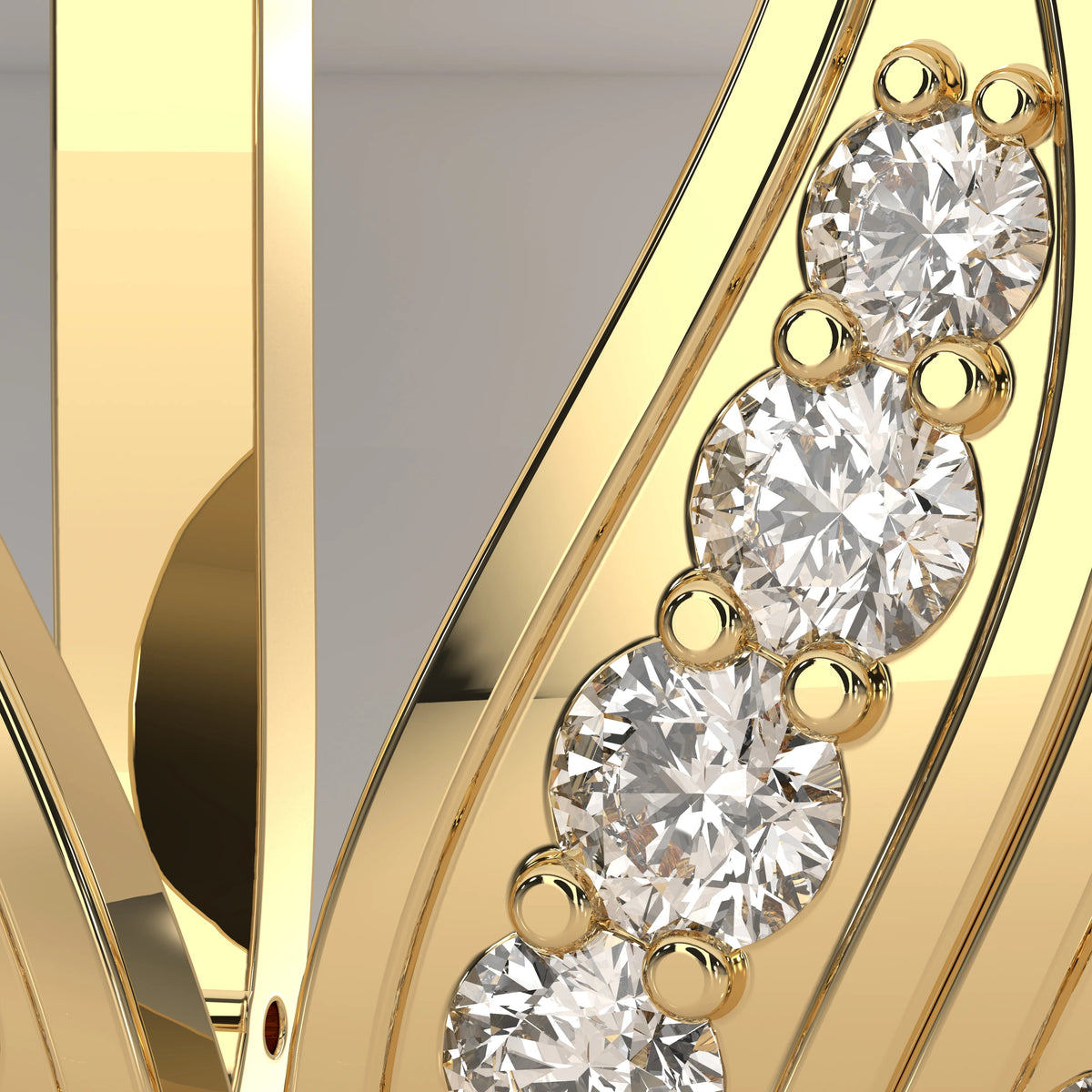Curved Leaf Lab Grown Diamond Earrings with Latch Back Closure in yellow gold, product photograph on a plain background.