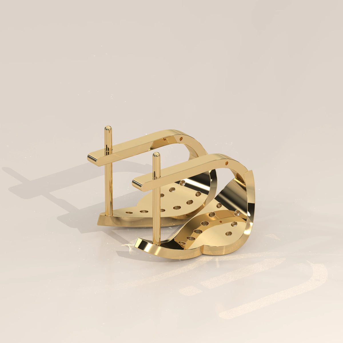 Curved Leaf Lab Grown Diamond Earrings with Latch Back Closure in yellow gold, side profile view.