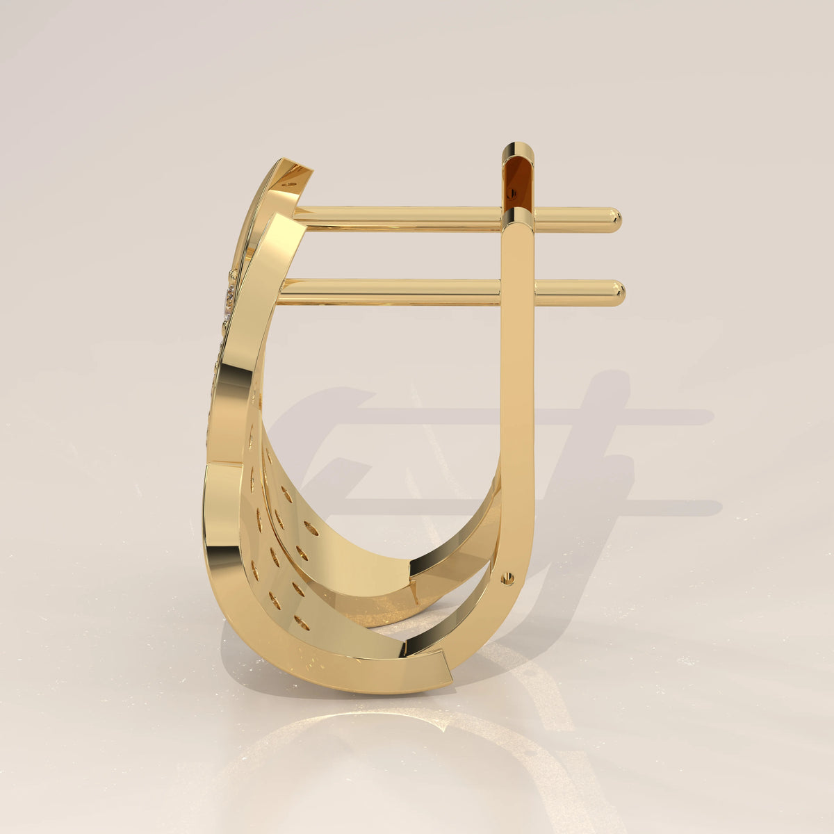 Curved Leaf Lab Grown Diamond Earrings with Latch Back Closure in yellow gold, photographed from the side.