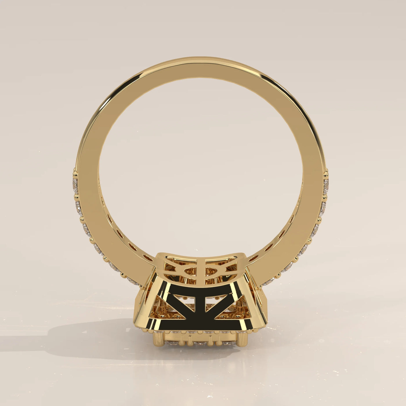 Front View: Cushion Diamond Engagement Ring with Cluster Setting in Yellow Gold – Lab Grown – Driona Jewels