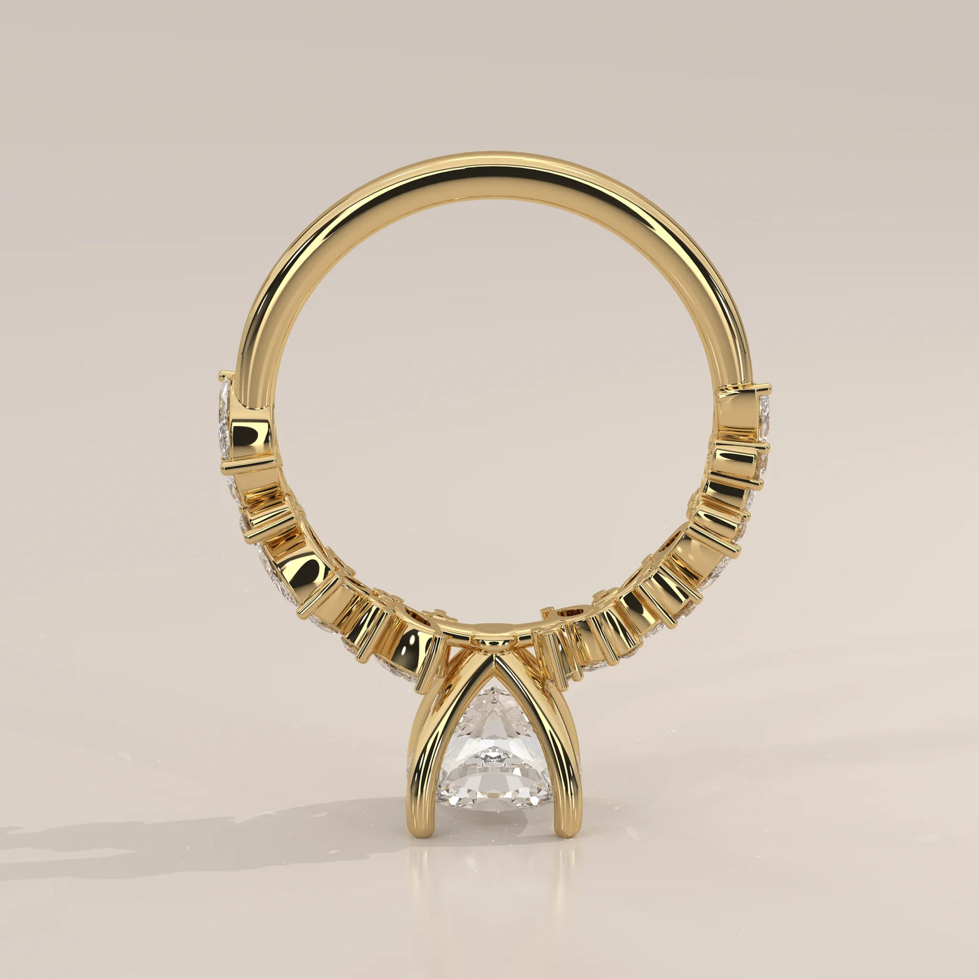 Front View: Cushion Diamond Engagement Ring with Cluster Setting in Yellow Gold – Lab Grown – Driona Jewels